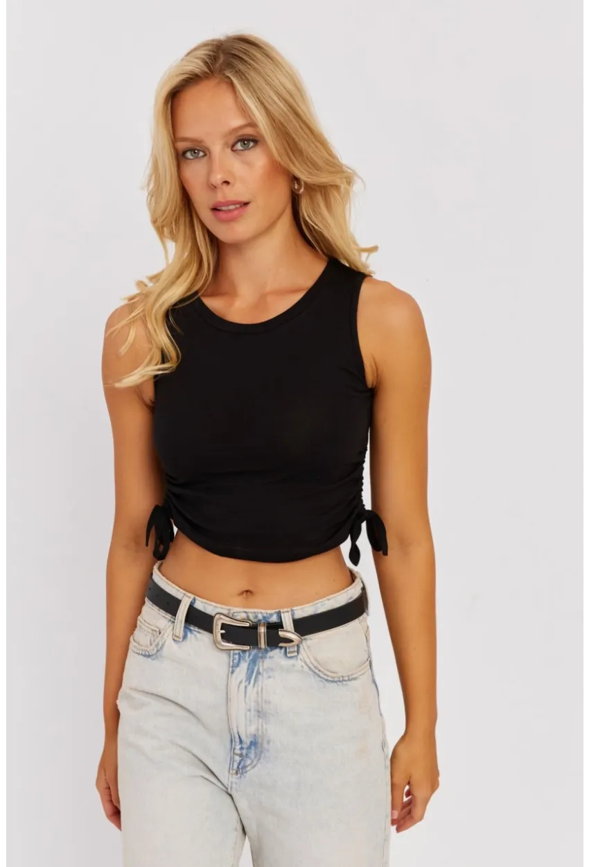 Kadın Çağla-Siyah Yanları Bağcıklı Kolsuz Bluz MK09