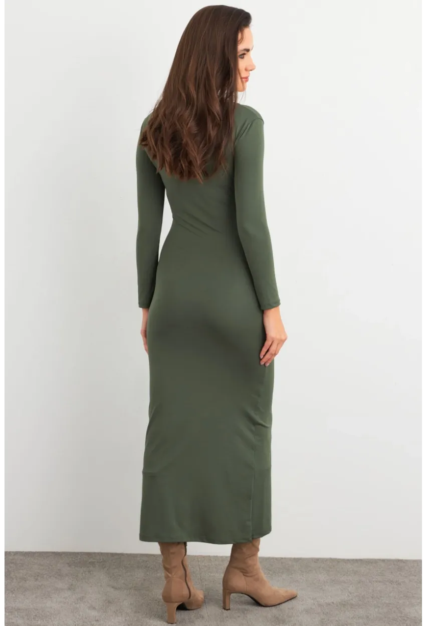 Kadın Çağla Yeşili Kare Yaka Midi Elbise XC8102
