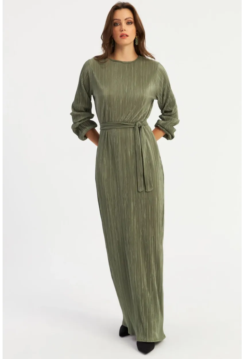 Kadın Çağla Yeşili Pilise Maxi Elbise MGÇ192