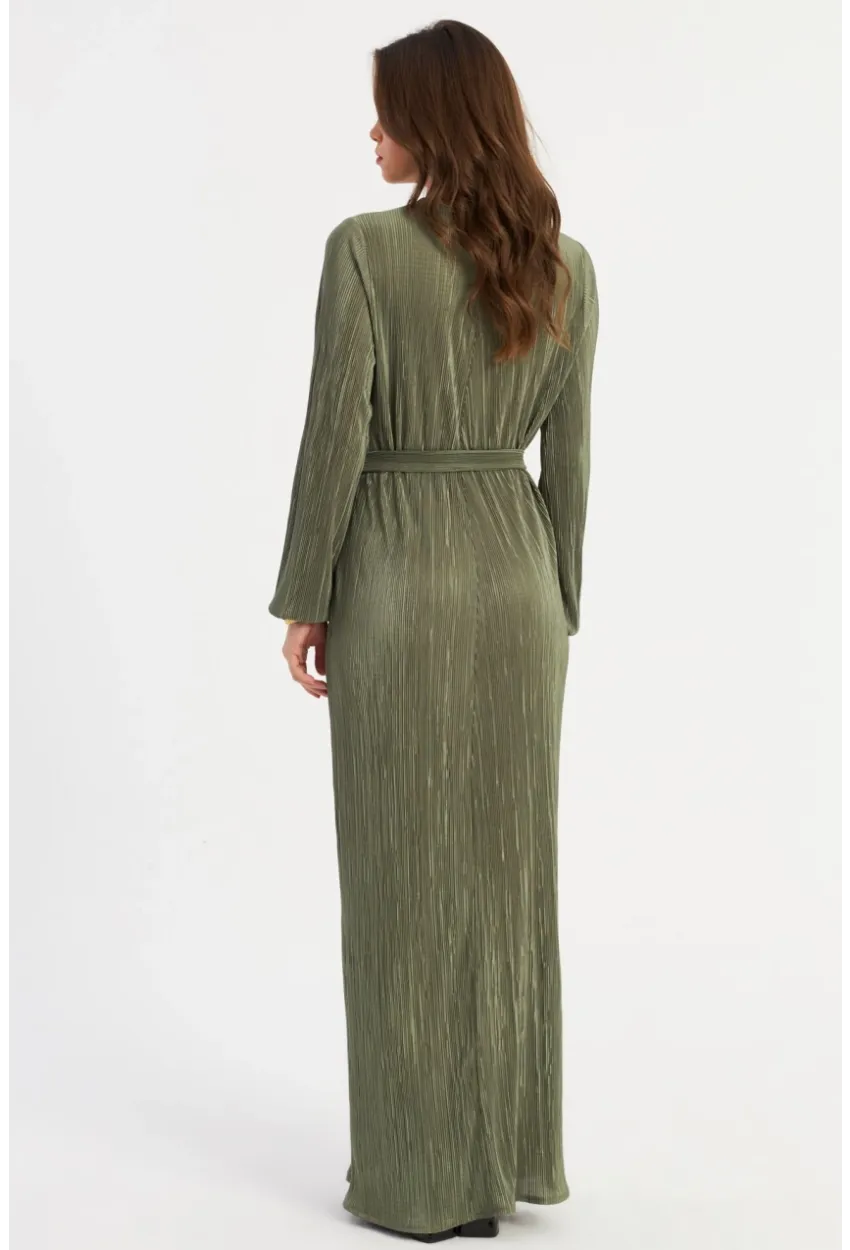 Kadın Çağla Yeşili Pilise Maxi Elbise MGÇ192