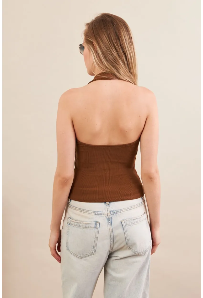 Kadın Camel Boyun Askılı Bluz ZH171