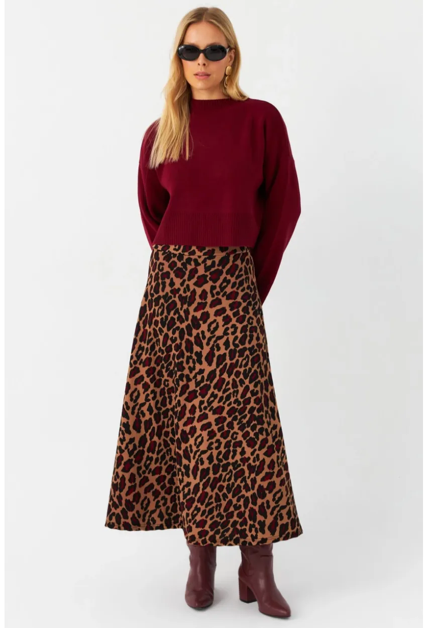 Kadın Camel Desenli Çan Etek LON3007