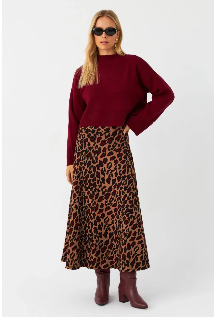 Kadın Camel Desenli Çan Etek LON3007