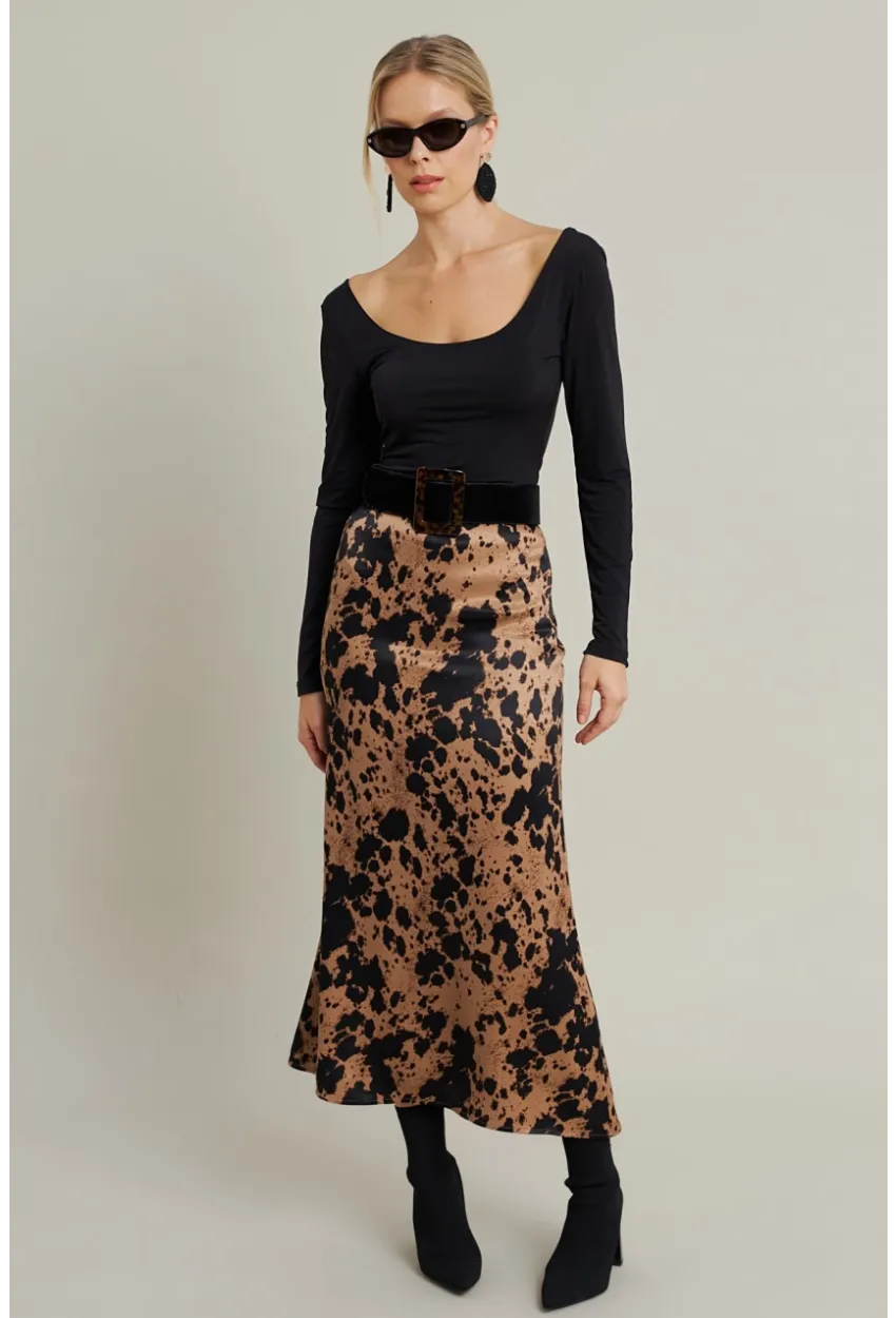 Kadın Camel Desenli Saten Etek MCAR1060