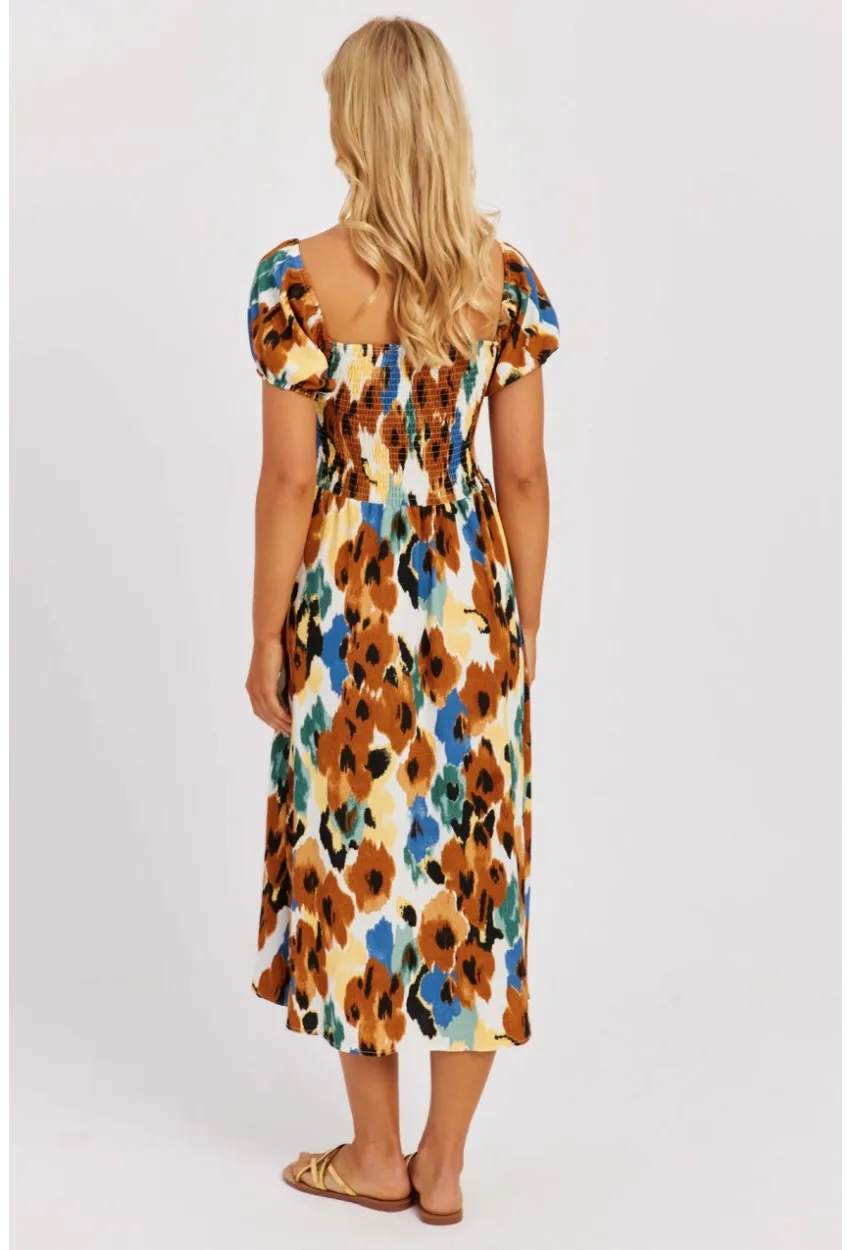 Kadın Camel Gipeli Desenli Midi Elbise MON126
