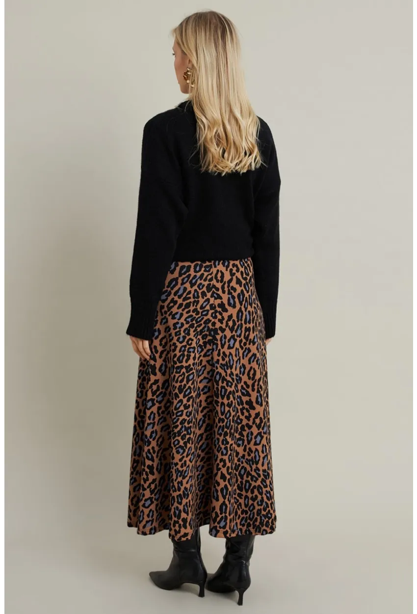 Kadın Camel-İndigo Desenli Çan Etek MLON3007