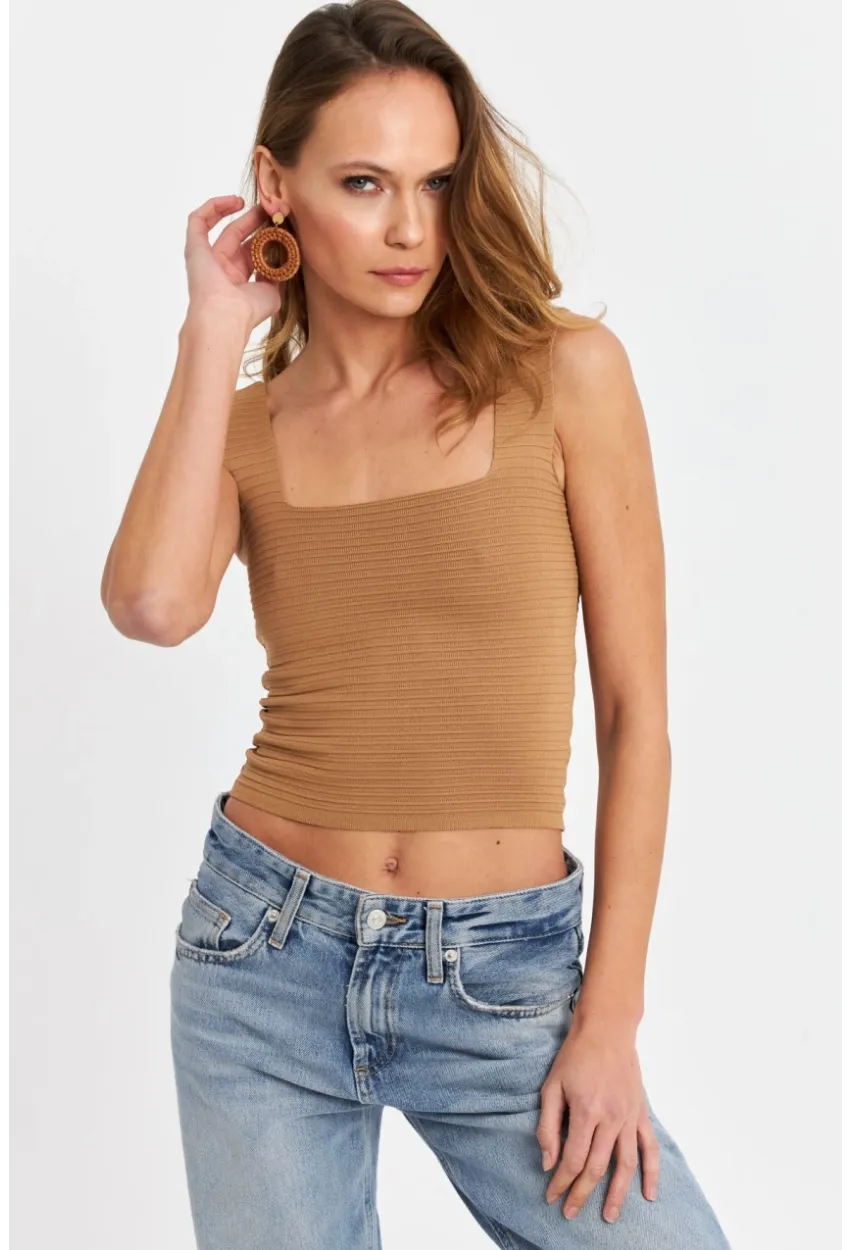 Kadın Camel Kare Yaka Triko Bluz SE8