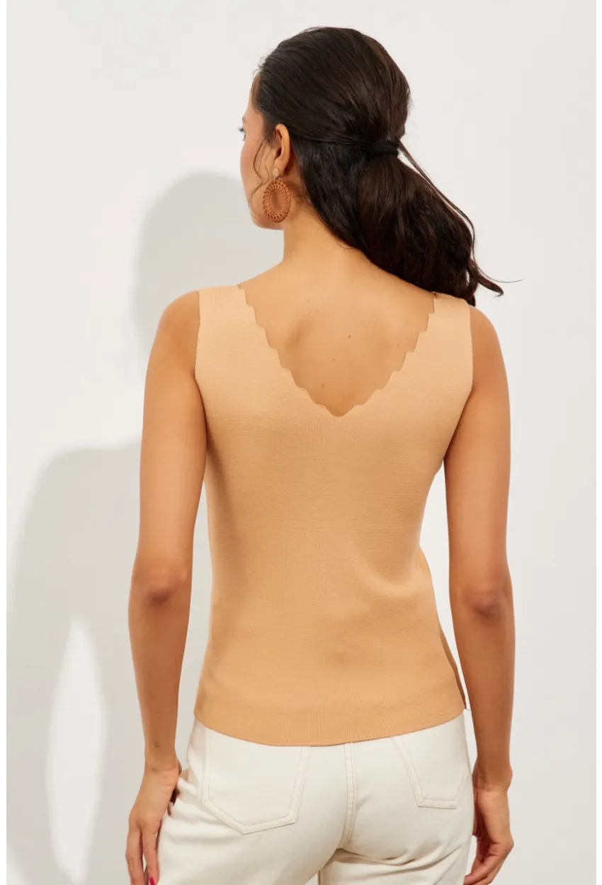 Kadın Camel Merdiven Yaka Triko Bluz YV83