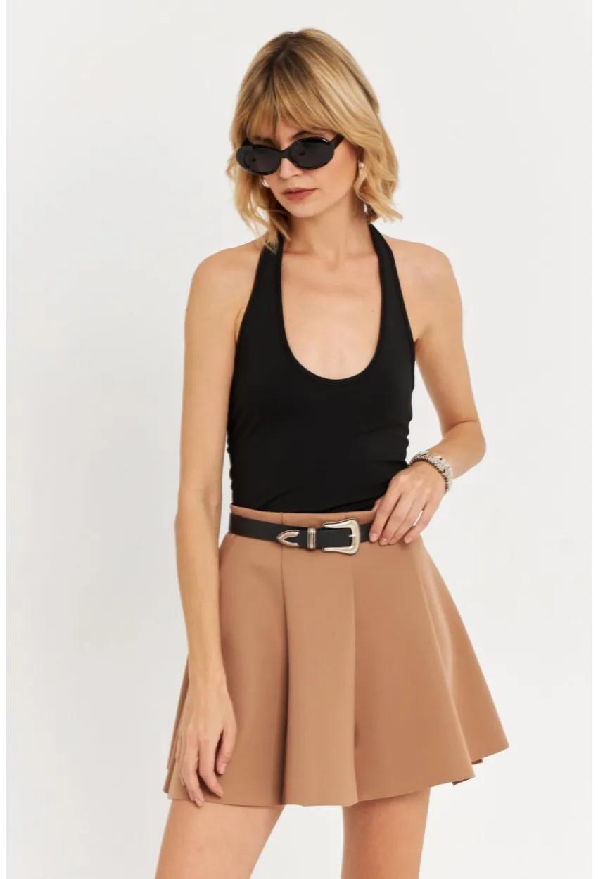 Kadın Camel Scuba Pilili Mini Etek DAF3204