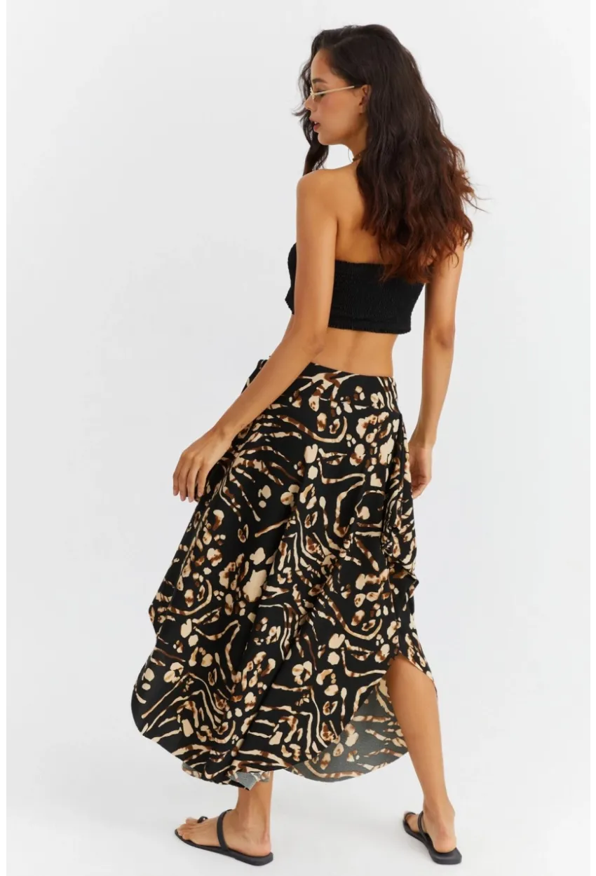 Kadın Camel-Siyah Asimetrik Etek LV81