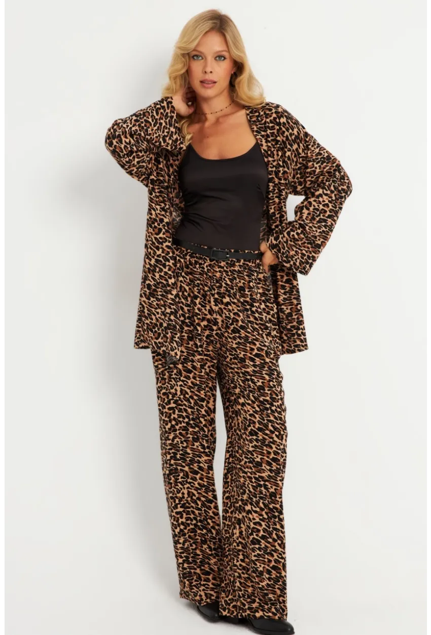 Kadın Camel-Siyah  Desenli Alt Üst Takım  GÇ168