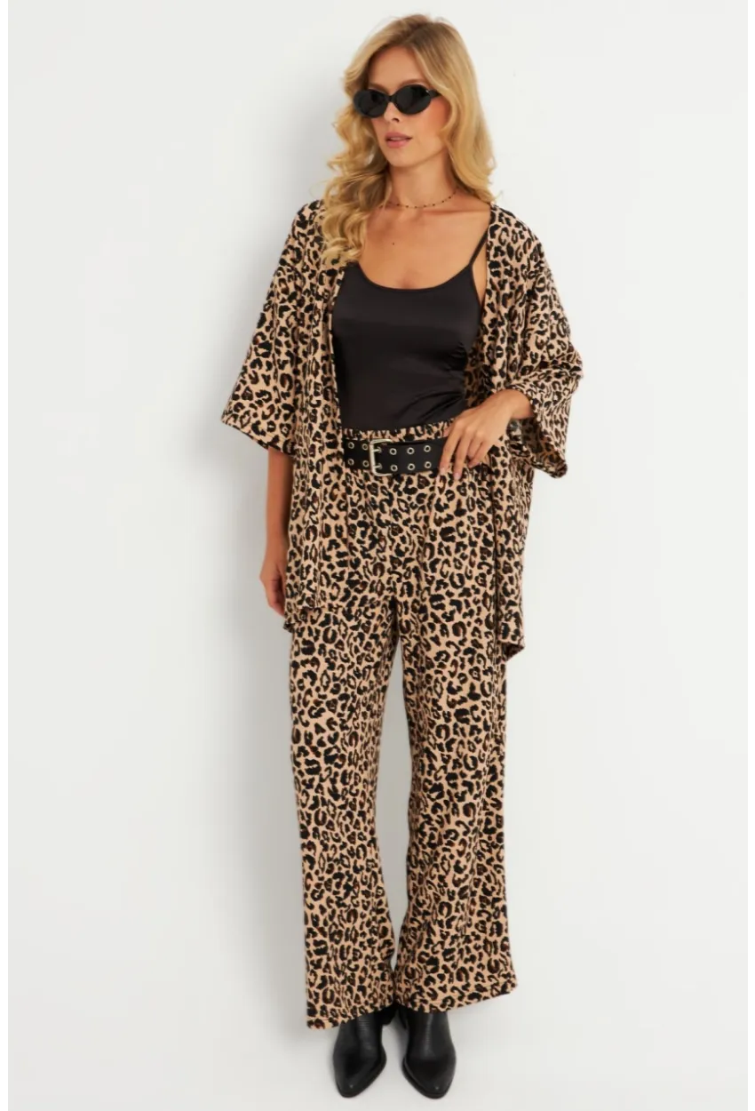 Kadın Camel-Siyah  Desenli Bürümcük Alt Üst Takım LON3004