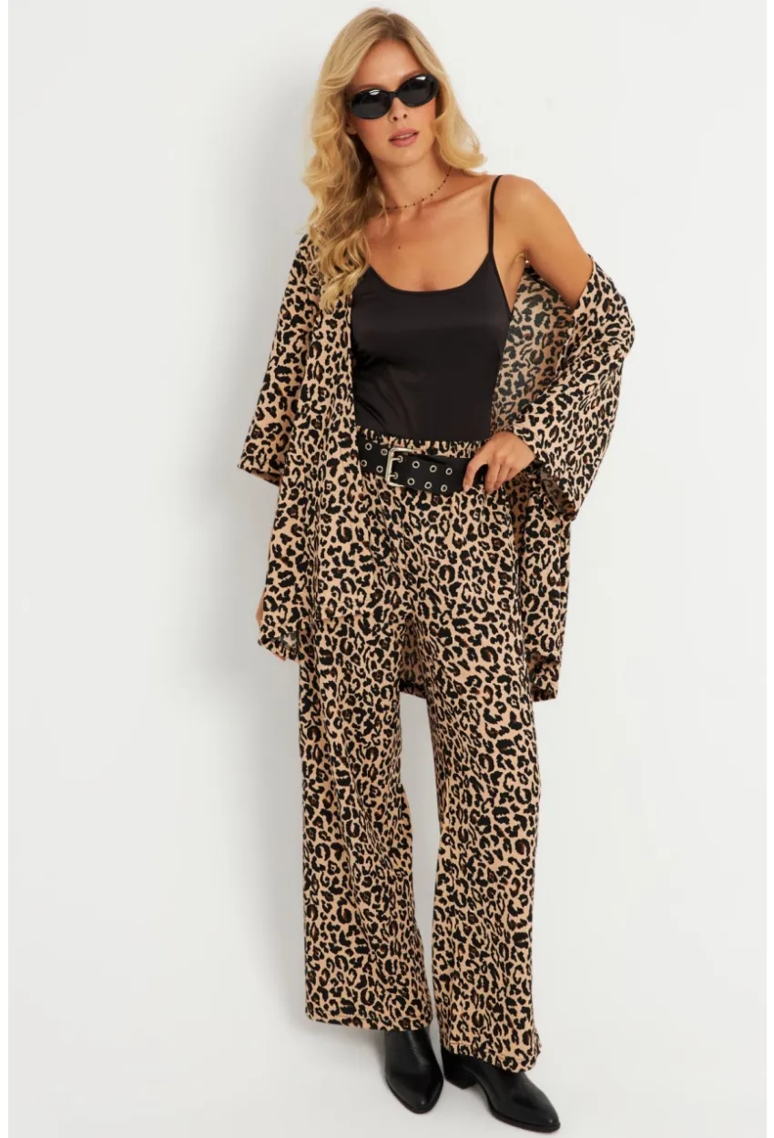 Kadın Camel-Siyah  Desenli Bürümcük Alt Üst Takım LON3004