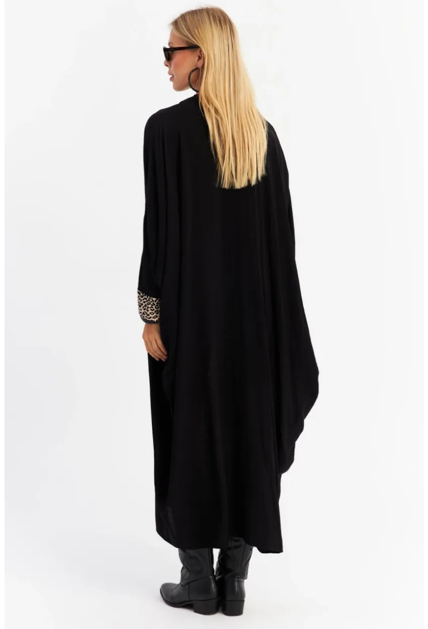 Kadın Camel-Siyah Leopar Bloklu Maxi Elbise MALO15