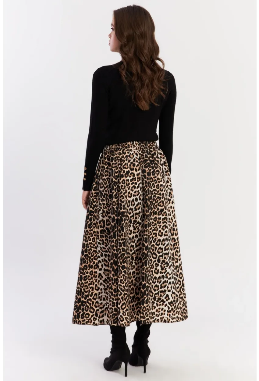 Kadın Camel-Siyah Leopar Çan Etek ELA3951