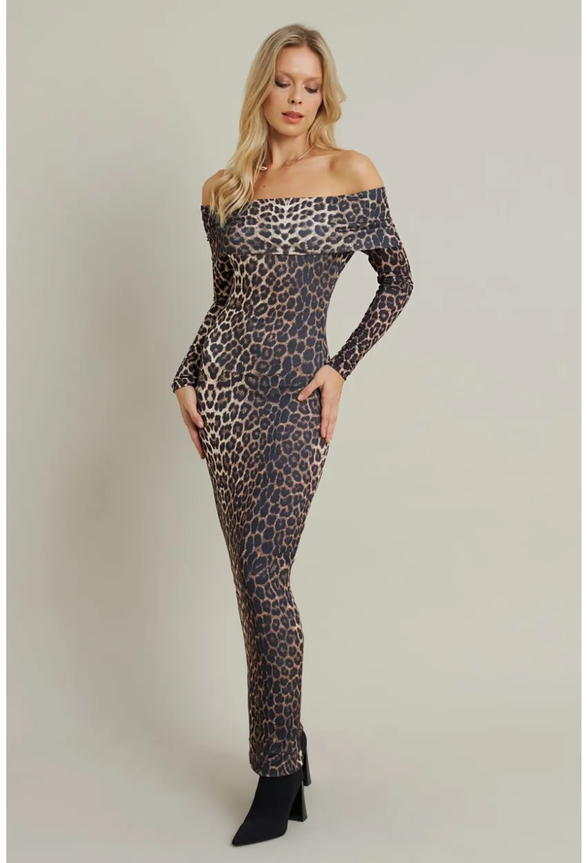 Kadın Camel-Siyah Madonna Yaka Maxi Elbise LİK10