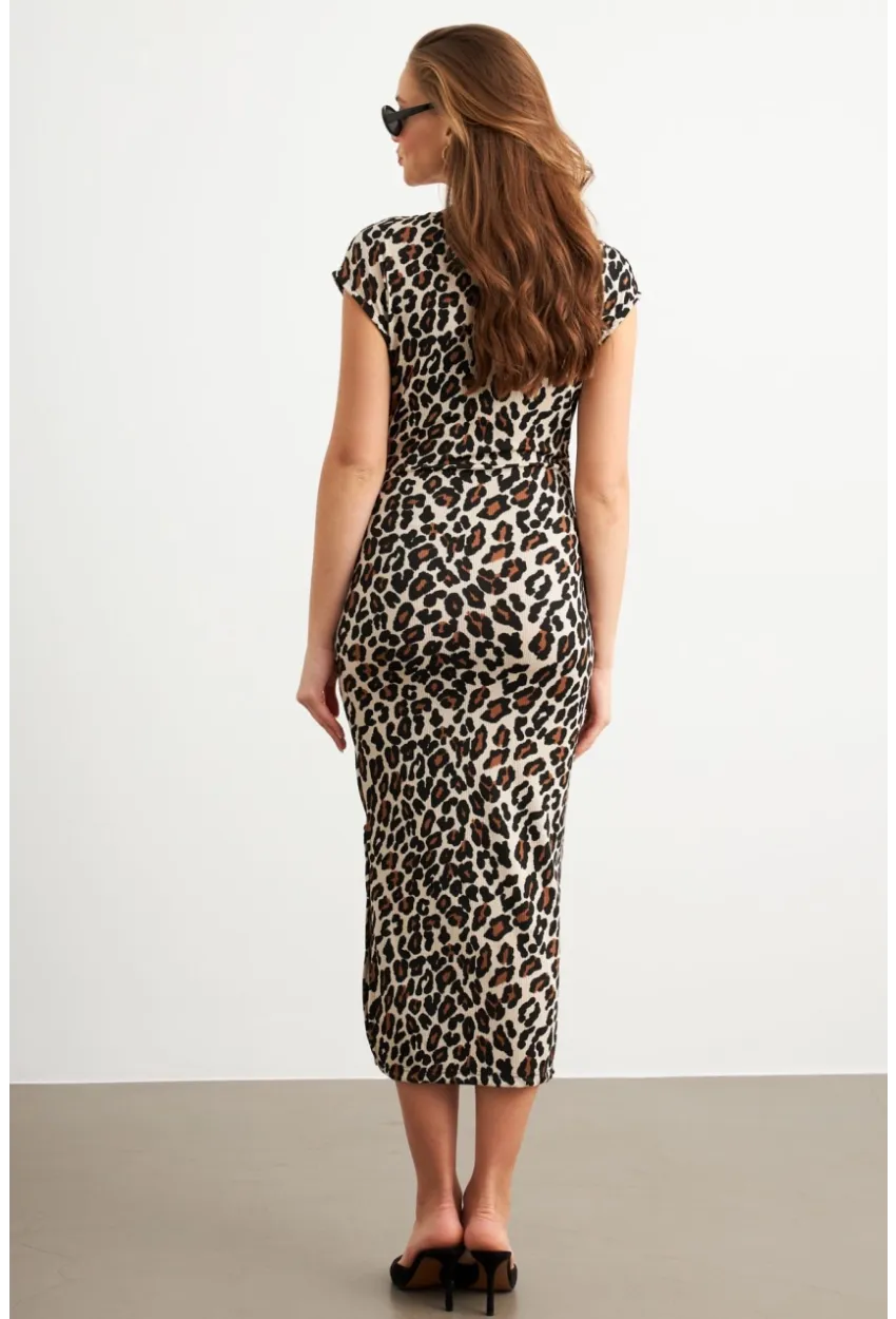 Kadın Camel-Siyah Yanları Büzgülü Midi Elbise MK35