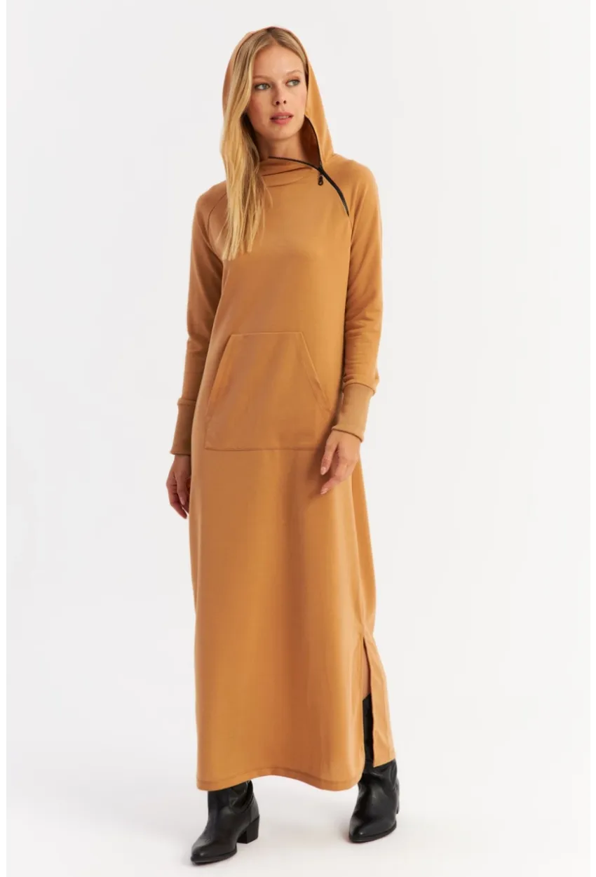 Kadın Camel Yakası Fermuarlı Maxi Sweat Elbise MTF12