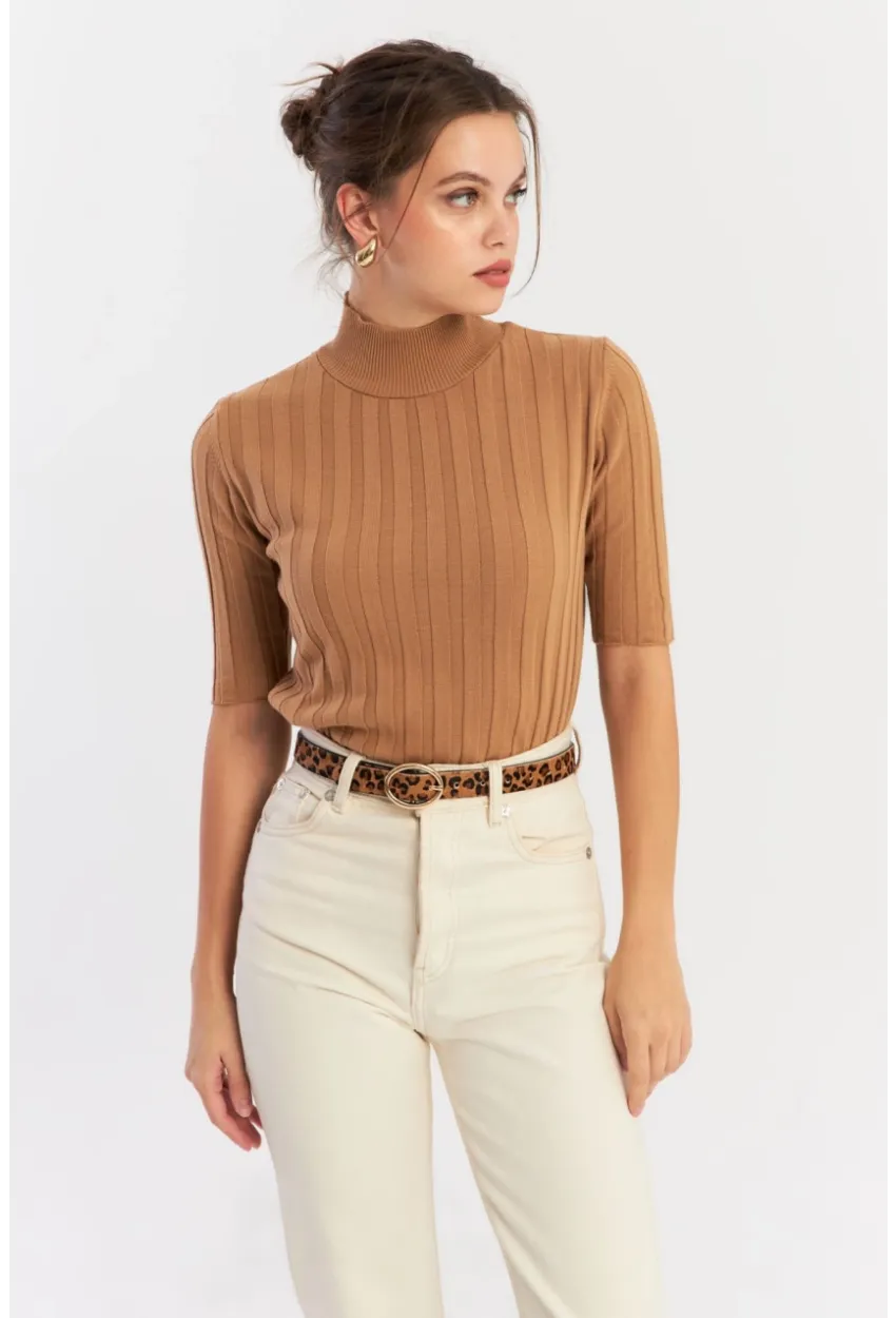 Kadın Camel Yarım Balıkçı Triko Bluz YV287