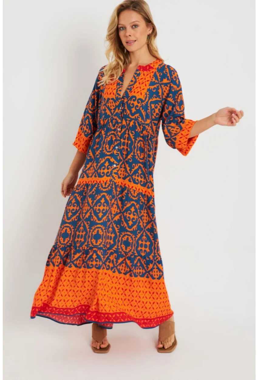 Kadın Desenli Salaş Maxi Elbise Multi Q981