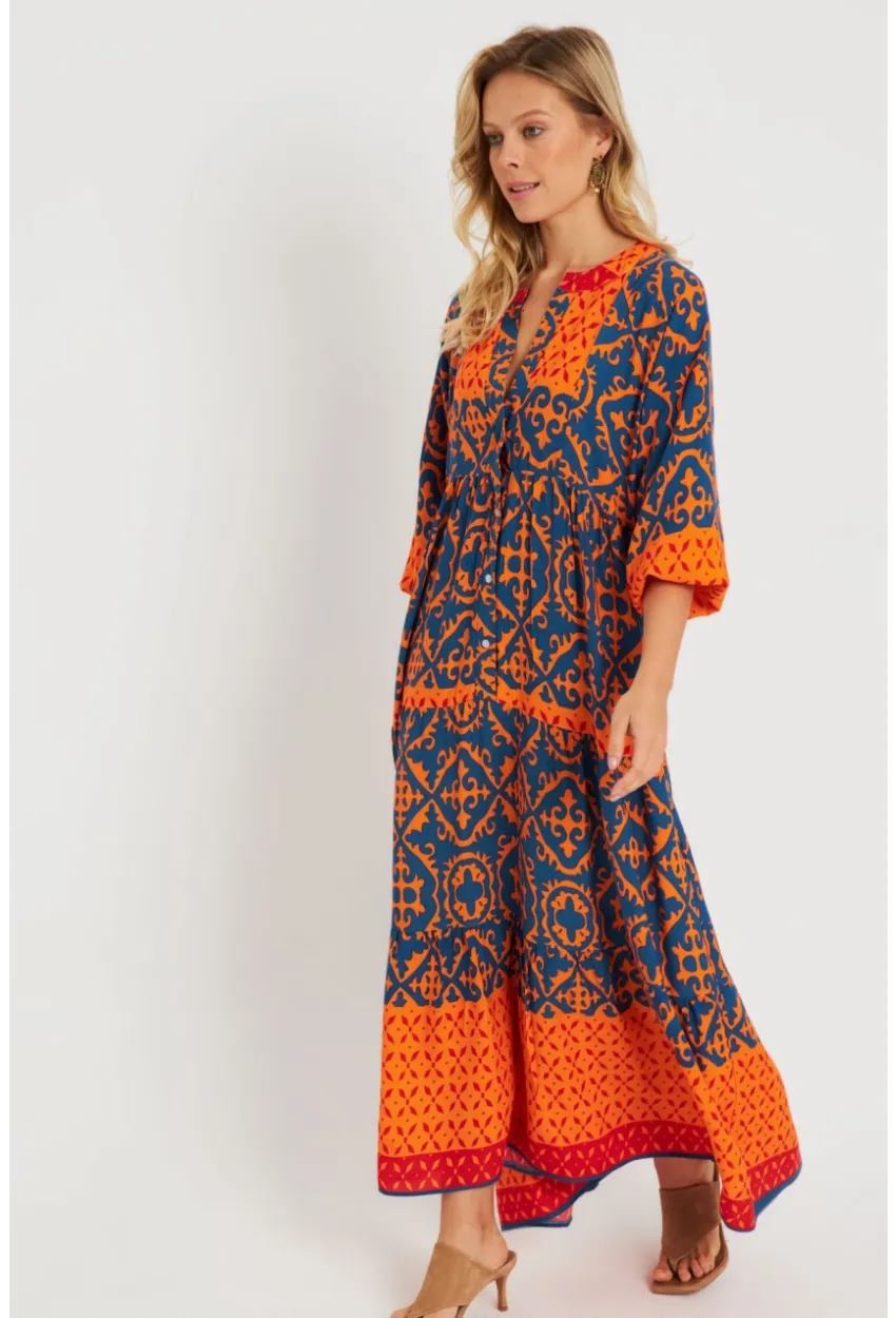 Kadın Desenli Salaş Maxi Elbise Multi Q981