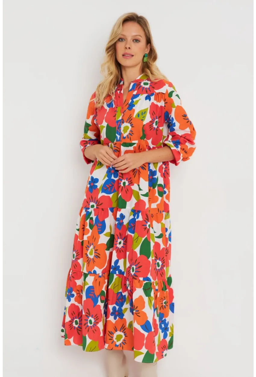 Kadın Desenli Salaş Mini Elbise Turuncu ASH23046