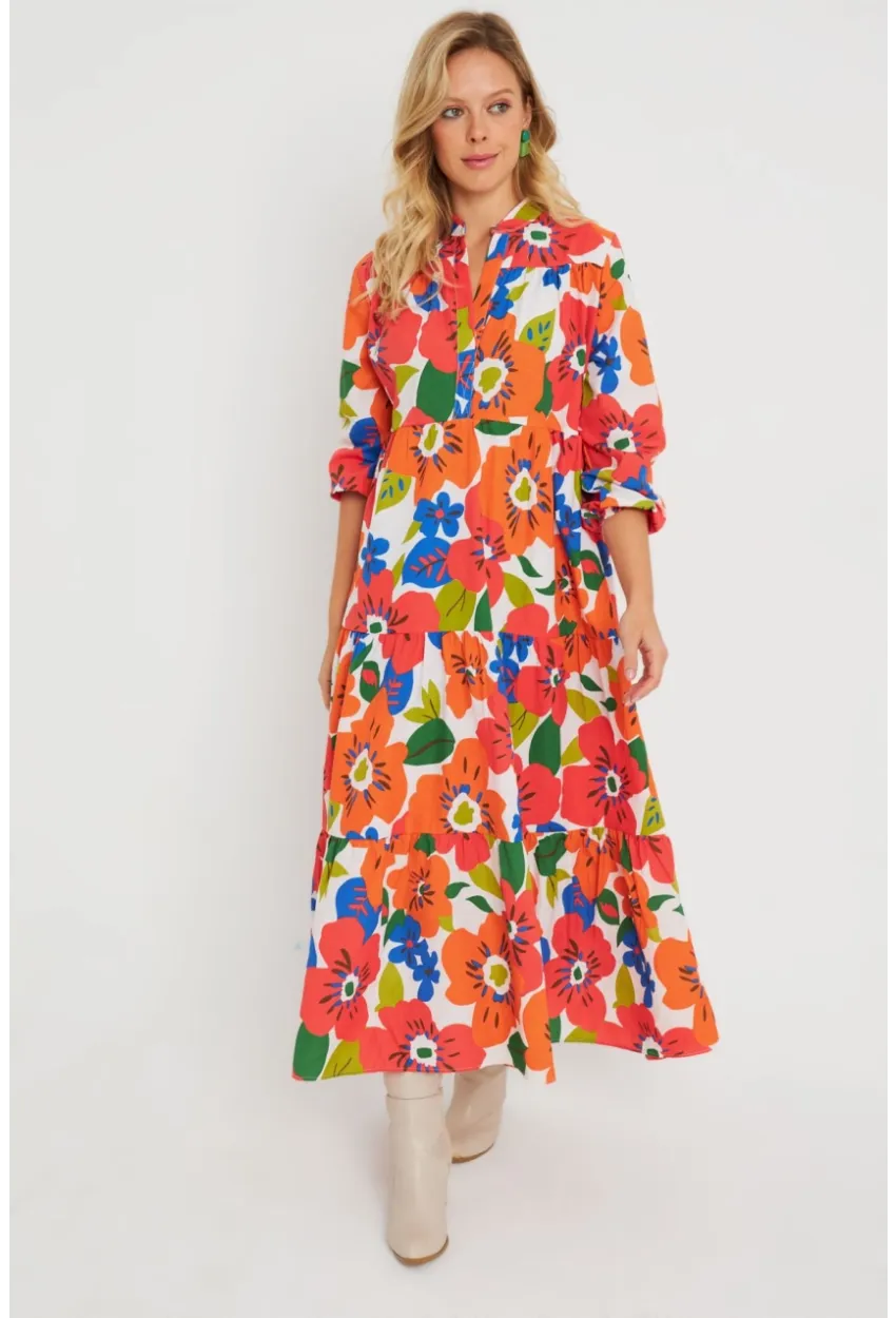 Kadın Desenli Salaş Mini Elbise Turuncu ASH23046