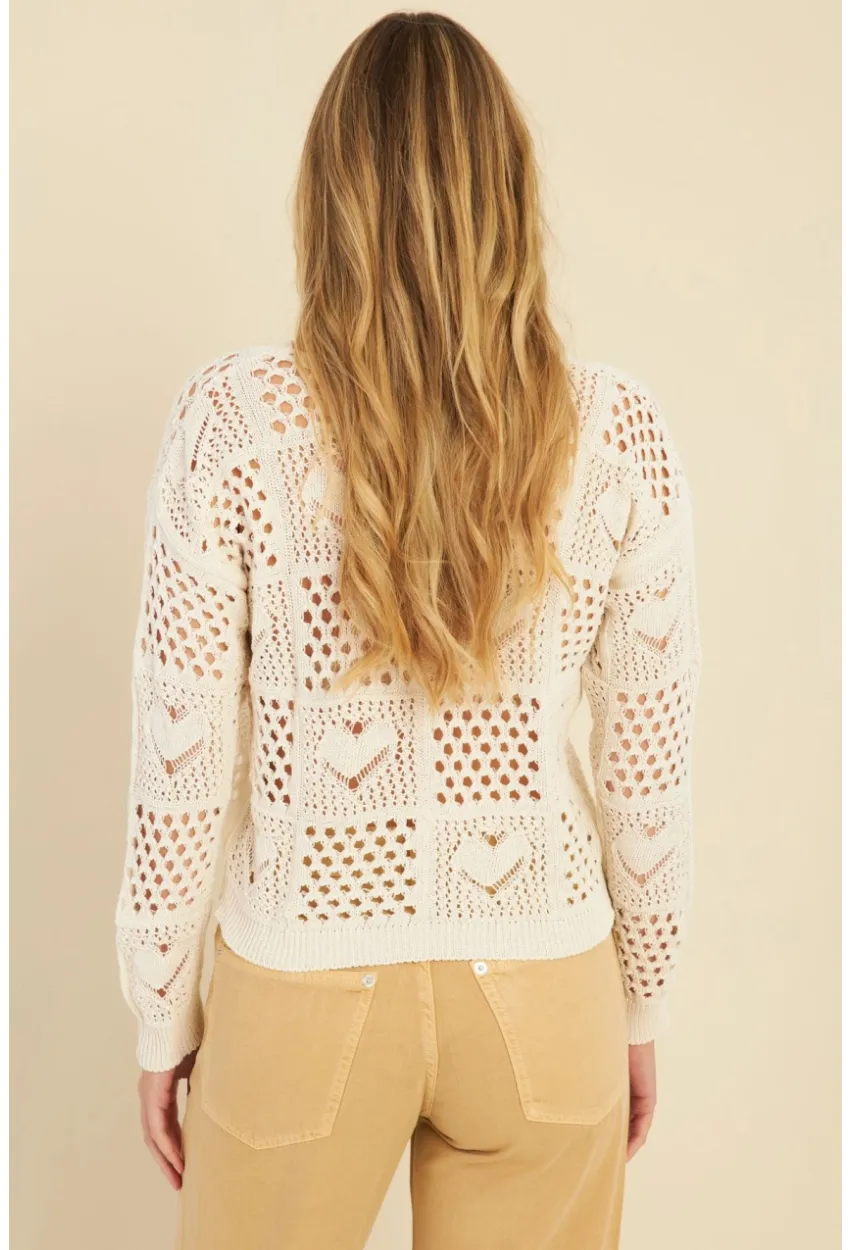 Kadın Ekru Ajurlu Triko Bluz  MZU601