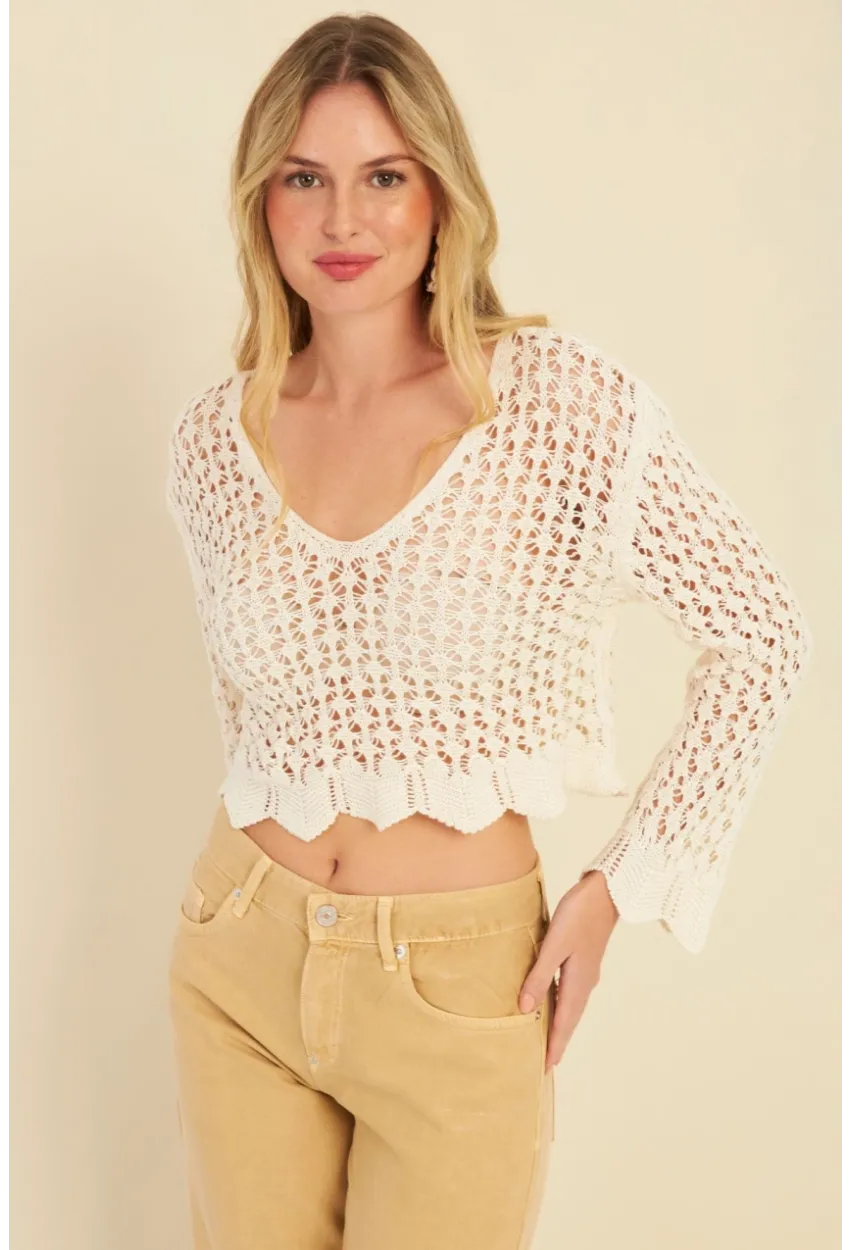 Kadın Ekru Ajurlu Triko Bluz MZU603