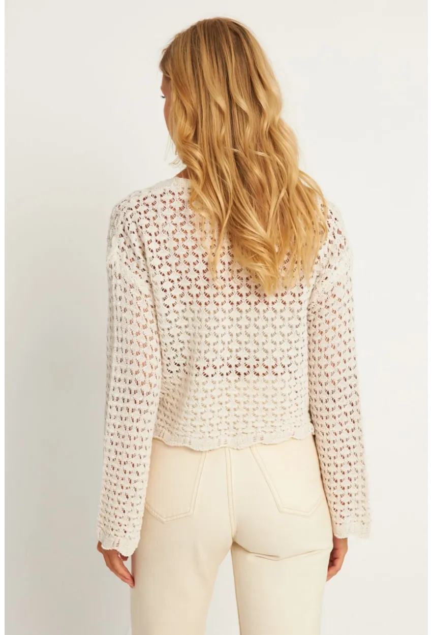 Kadın Ekru Ajurlu Triko Hırka YV248