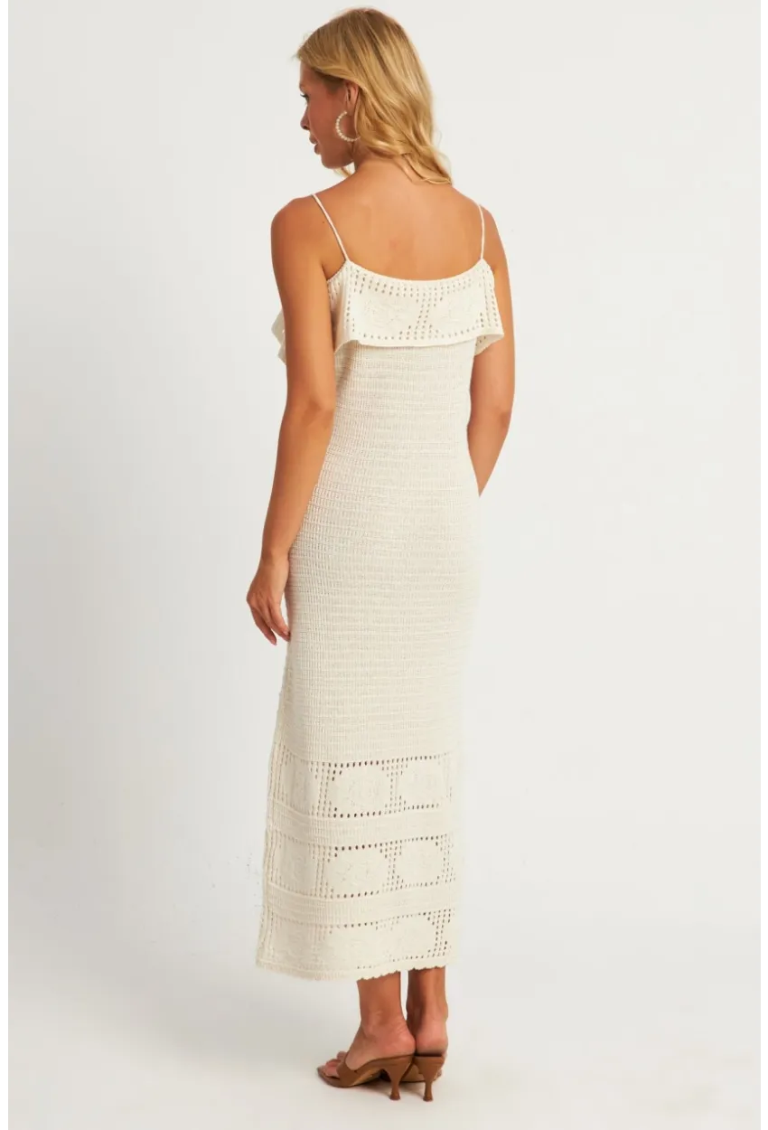 Kadın Ekru Ajurlu Triko Midi Elbise HC1569