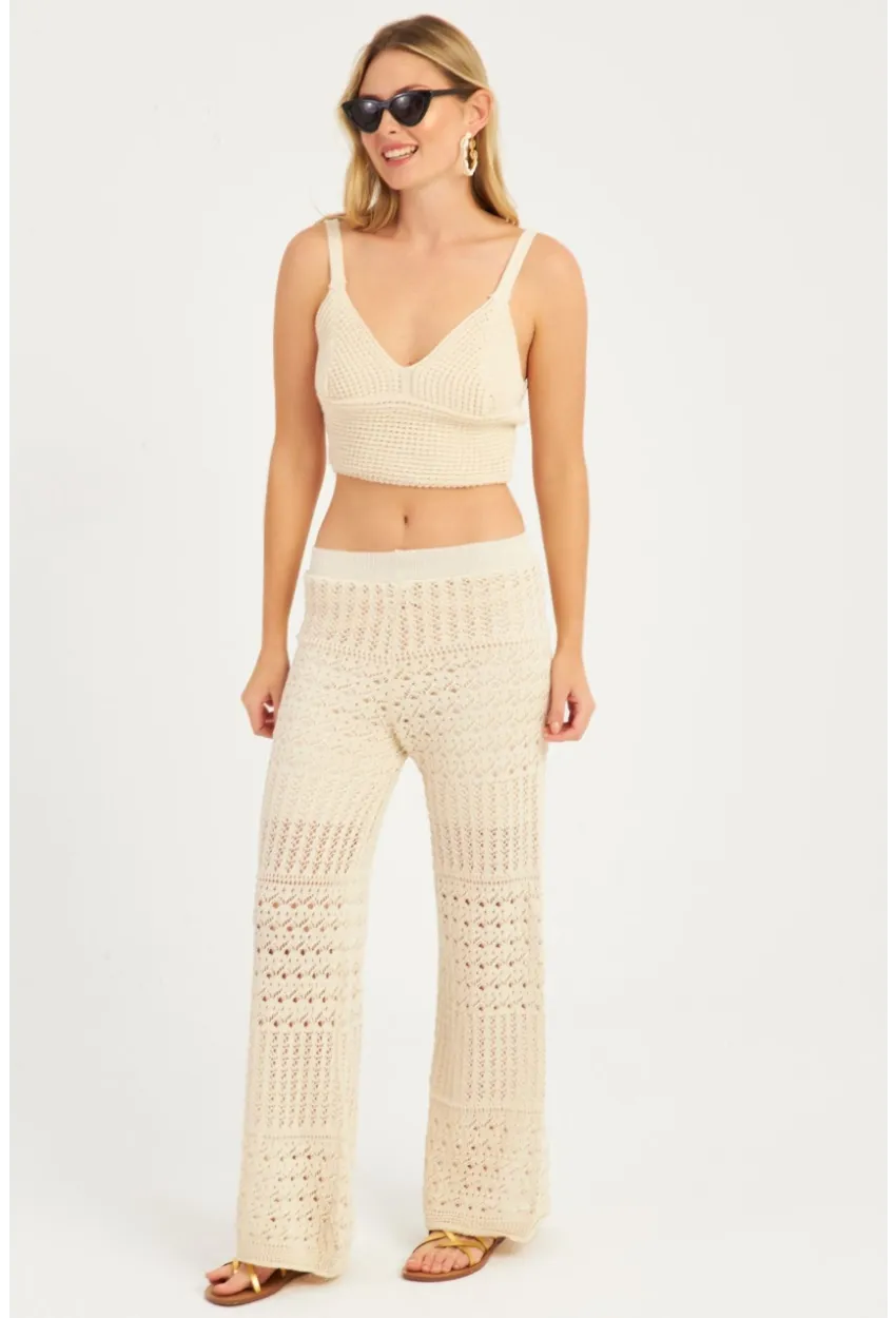 Kadın Ekru Ajurlu Triko Pantolon YZ3062