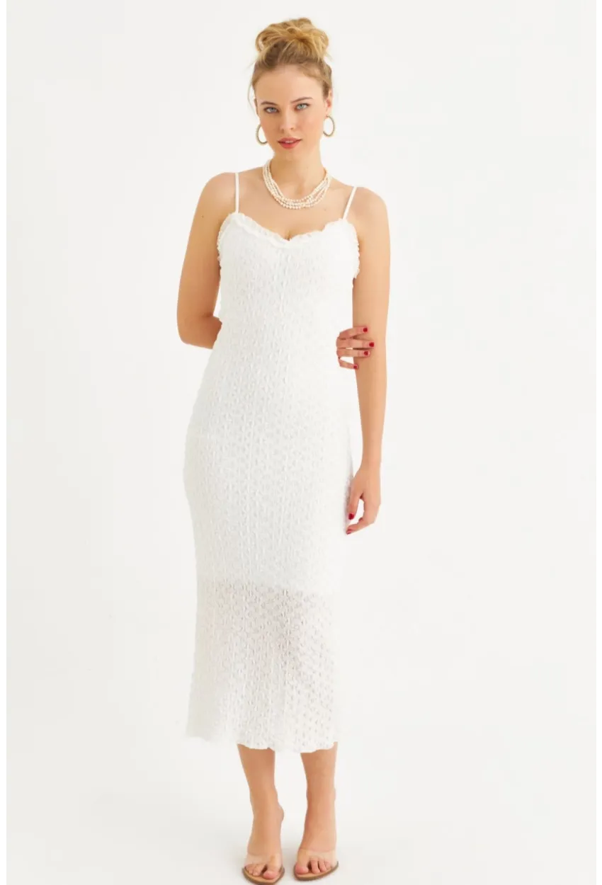 Kadın Ekru Astarlı Dantel Maxi Elbise YEL221662