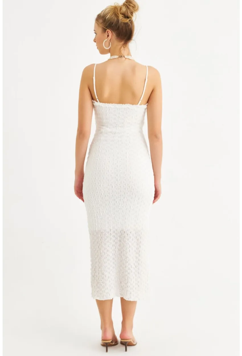 Kadın Ekru Astarlı Dantel Maxi Elbise YEL221662