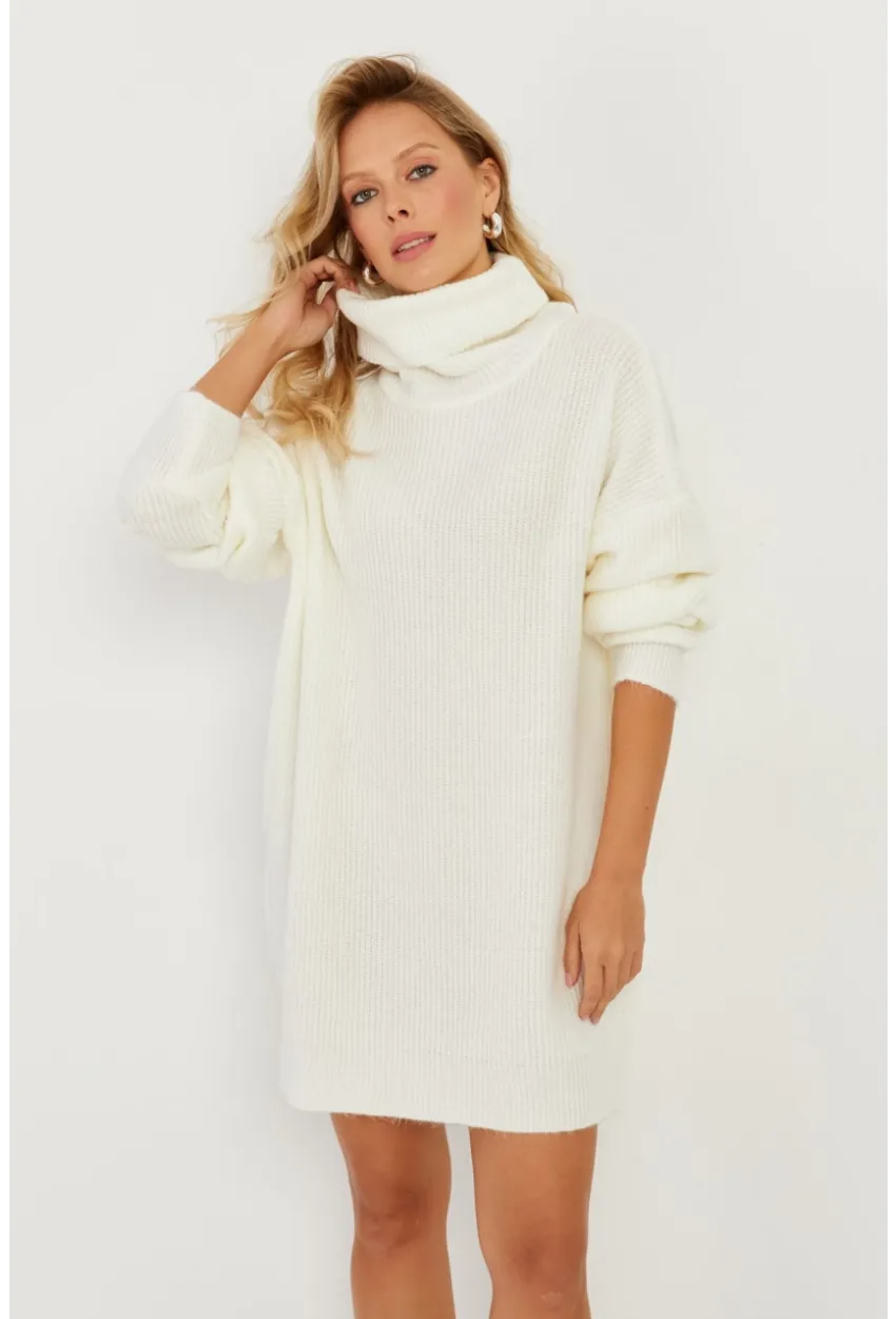 Kadın Ekru Balıkçı Yaka Triko Tunik KZ2504