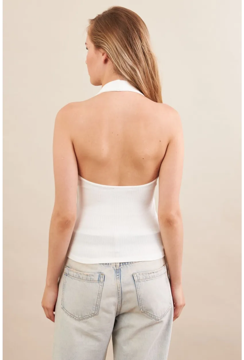 Kadın Ekru Boyun Askılı Bluz ZH171