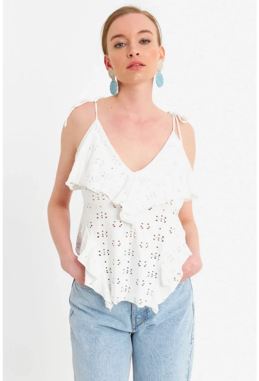 Kadın Ekru Brode Bluz SE14