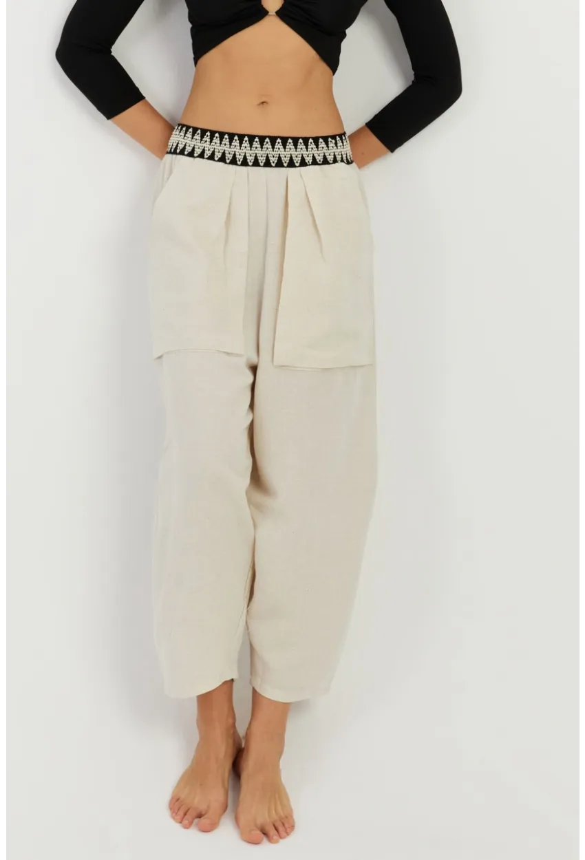 Kadın Ekru Cepli Şalvar Pantolon ÖM1203