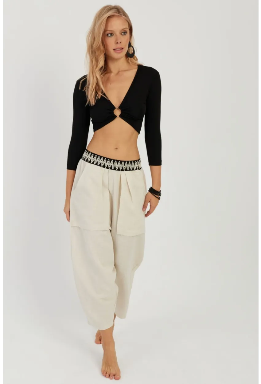 Kadın Ekru Cepli Şalvar Pantolon ÖM1203