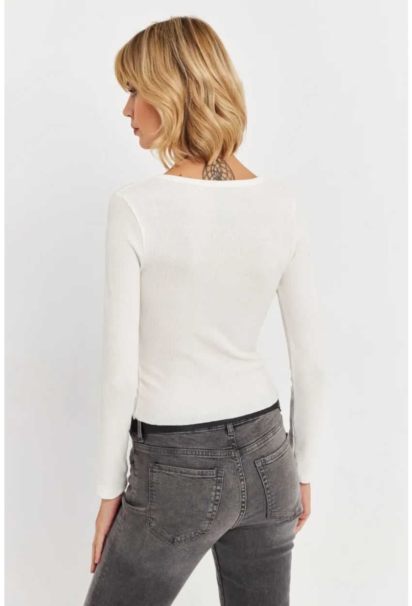 Kadın Ekru Düğme Detaylı Basic Bluz ALB3814