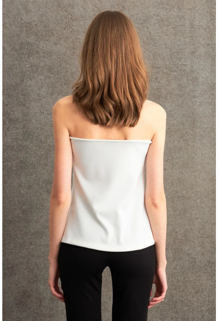 Kadın Ekru Düğme Detaylı Straplez Bluz CY355