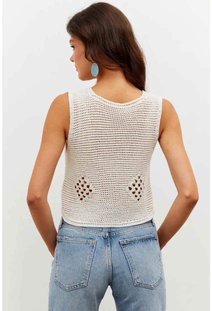 Kadın Ekru Düğmeli Ajurlu Yelek MİW0651