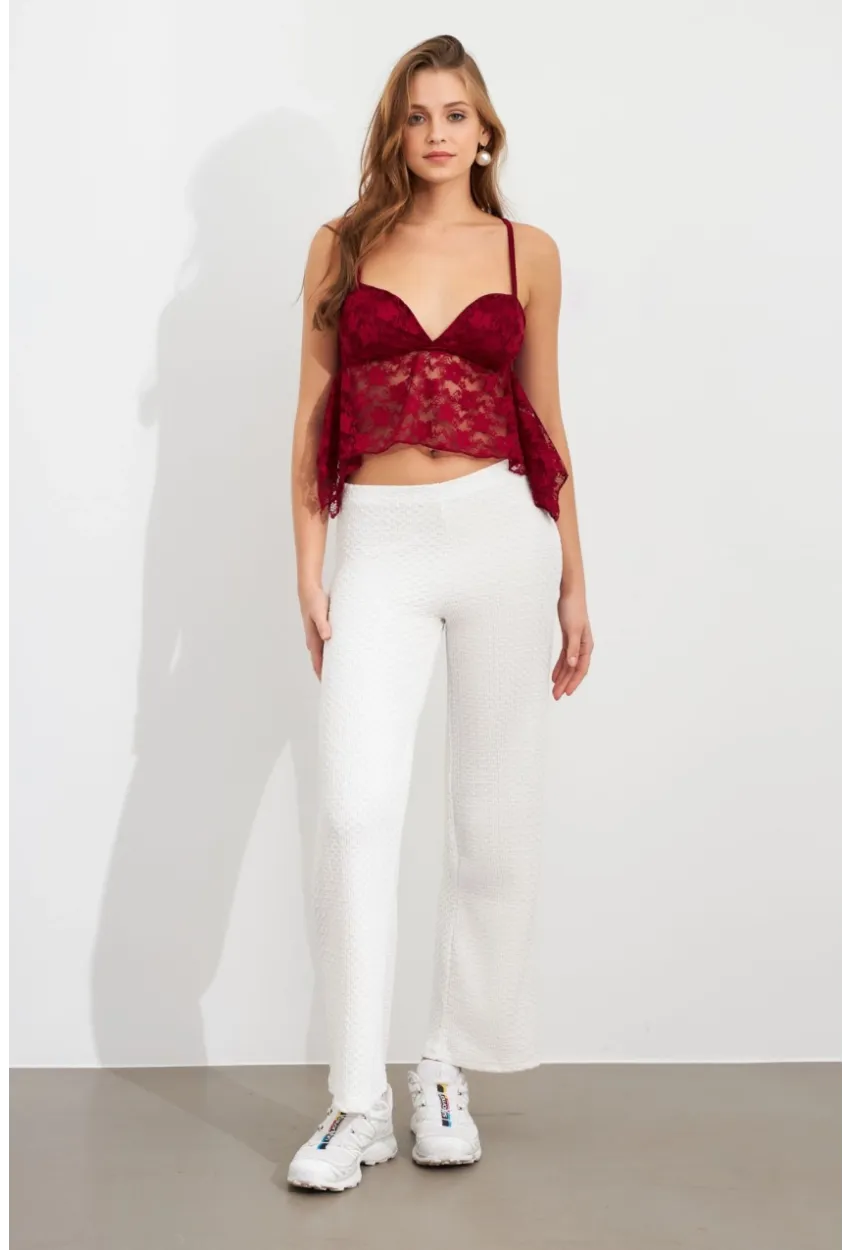 Kadın Ekru Gofre Pantolon ZH326