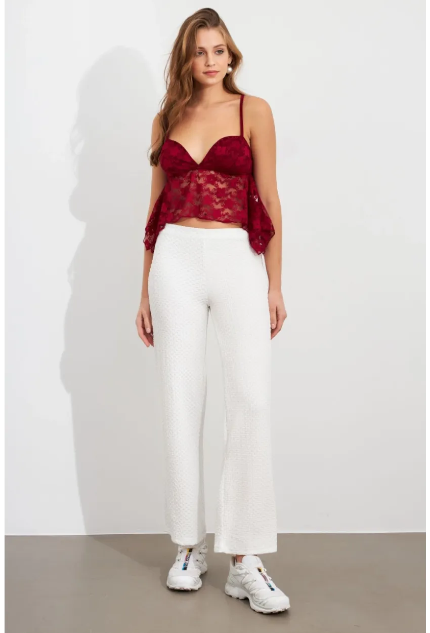 Kadın Ekru Gofre Pantolon ZH326