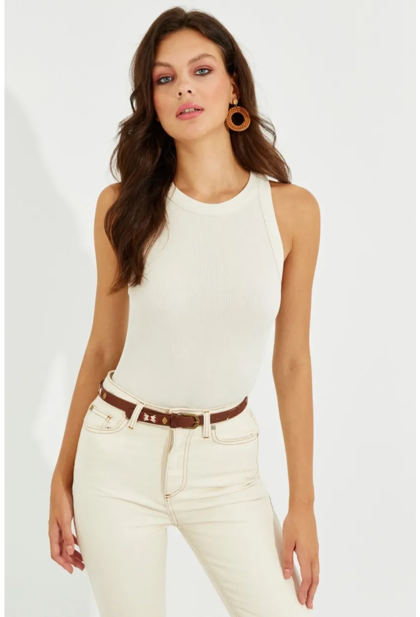 Kadın Ekru Halter Yaka Bluz LPP1233