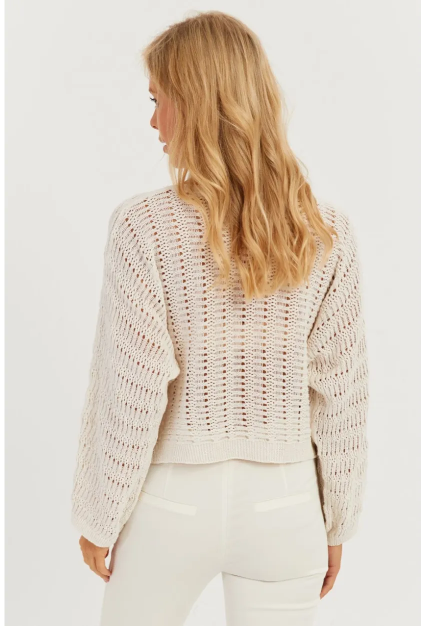 Kadın Ekru Kalpli Ajurlu Triko Bluz MİW3761