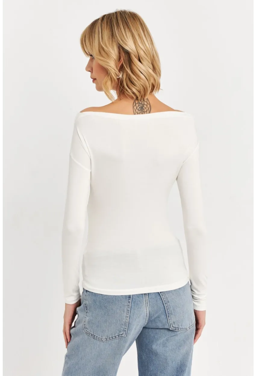 Kadın Ekru Kayık Yaka Bluz LPP1254