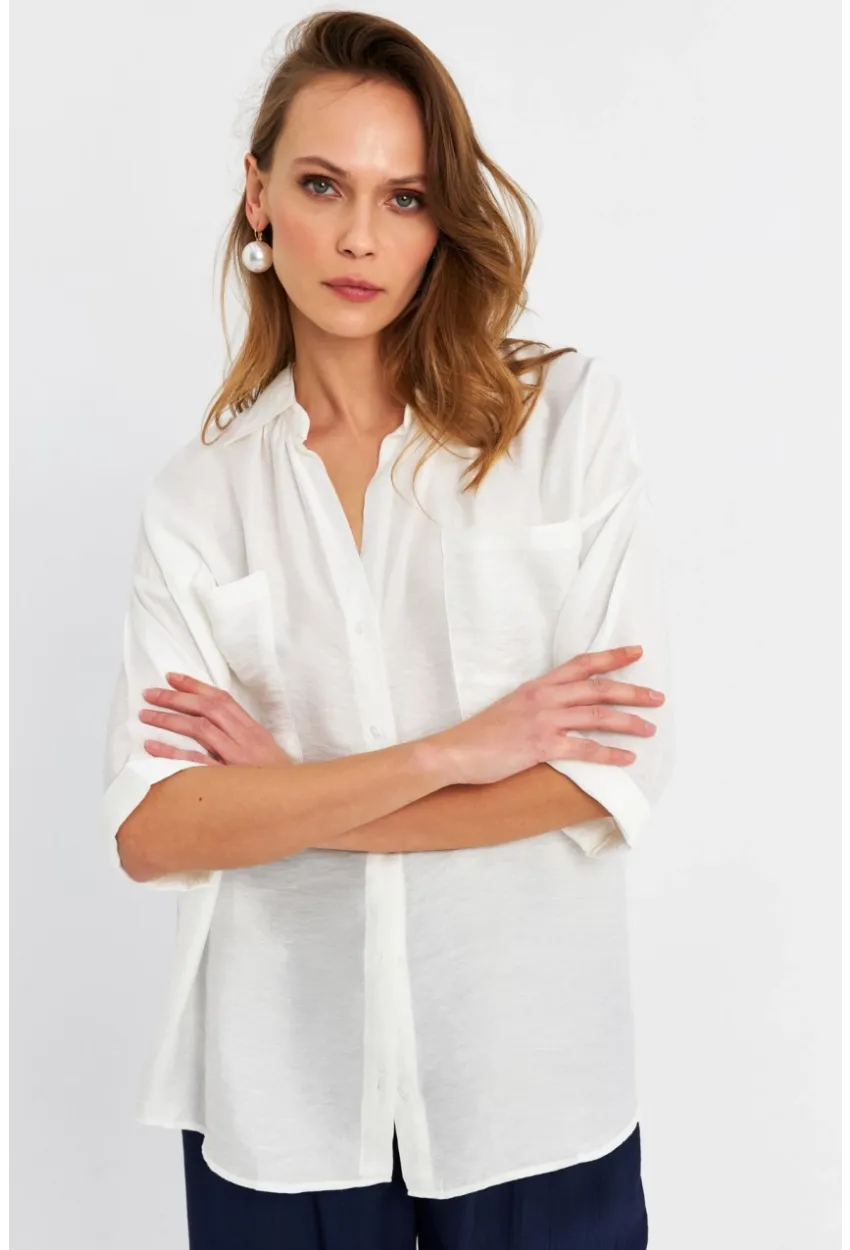 Kadın Ekru Keten Gömlek MELT170