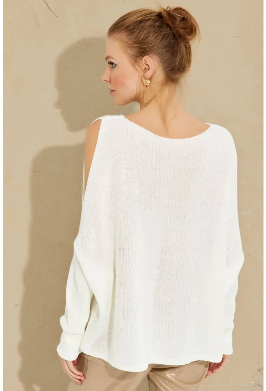 Kadın Ekru Kolu Yırtmaçlı Triko Bluz SMT221