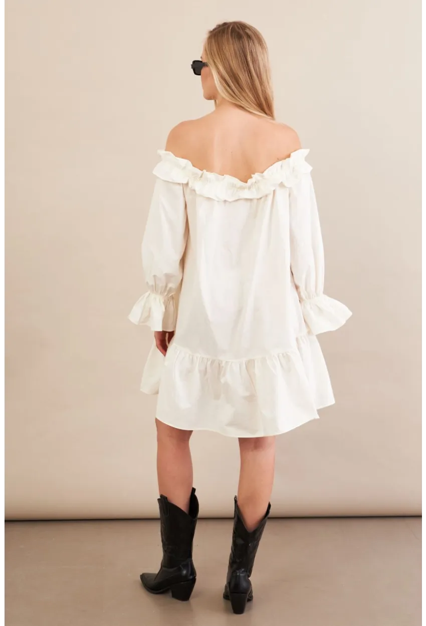 Kadın Ekru Madonna Yaka Midi Elbise PSG1012